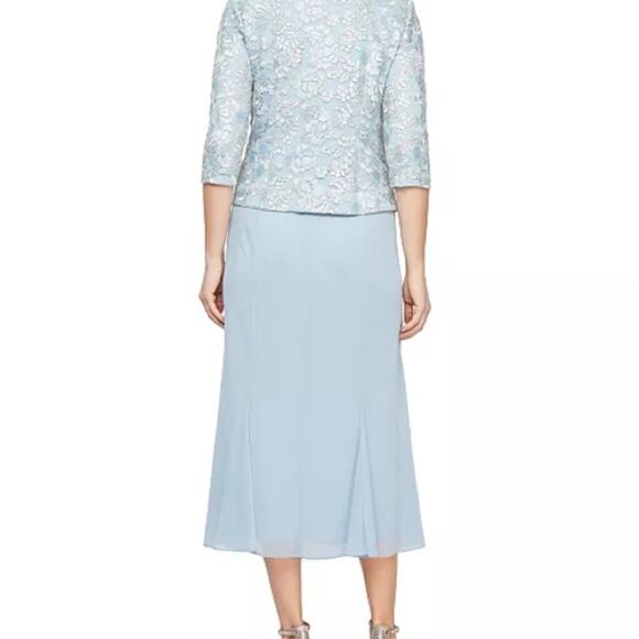 Alex Evenings Women's Embroidered Jacket & Dress for Wedding Guest Light Blue - Picture 7 of 15